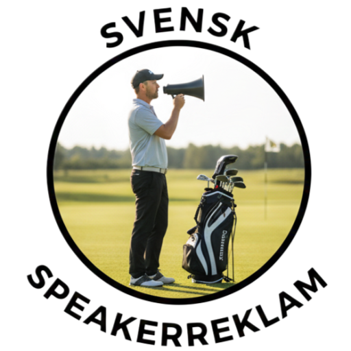 Svensk Speakerreklam logotyp p&aring; en golfbana