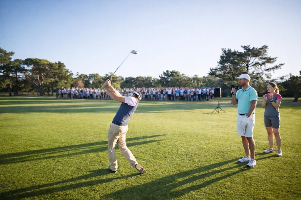 En kommentator gör speakerreklam.